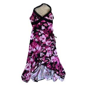 Vintage Y2K Trixxi Pink and Black Floral Halter Neck Dress Midi Whimsigoth